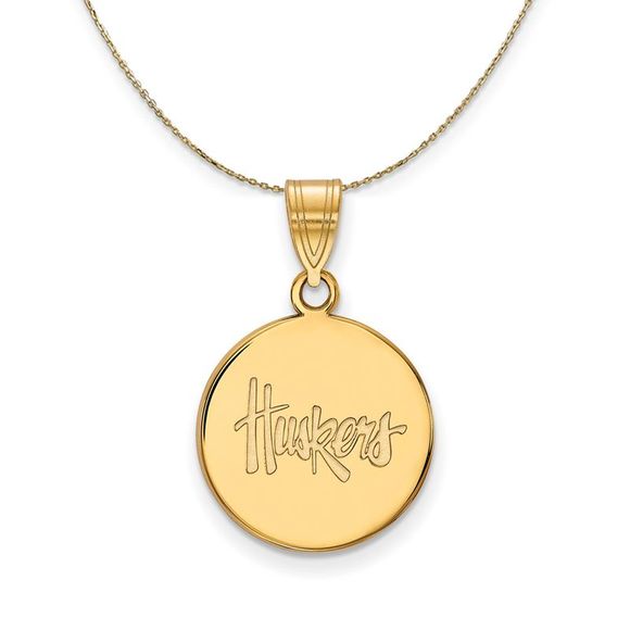 14k Yellow Gold U. of Nebraska Medium 'Huskers' Disc Necklace - 22 In - Picture 1 of 7